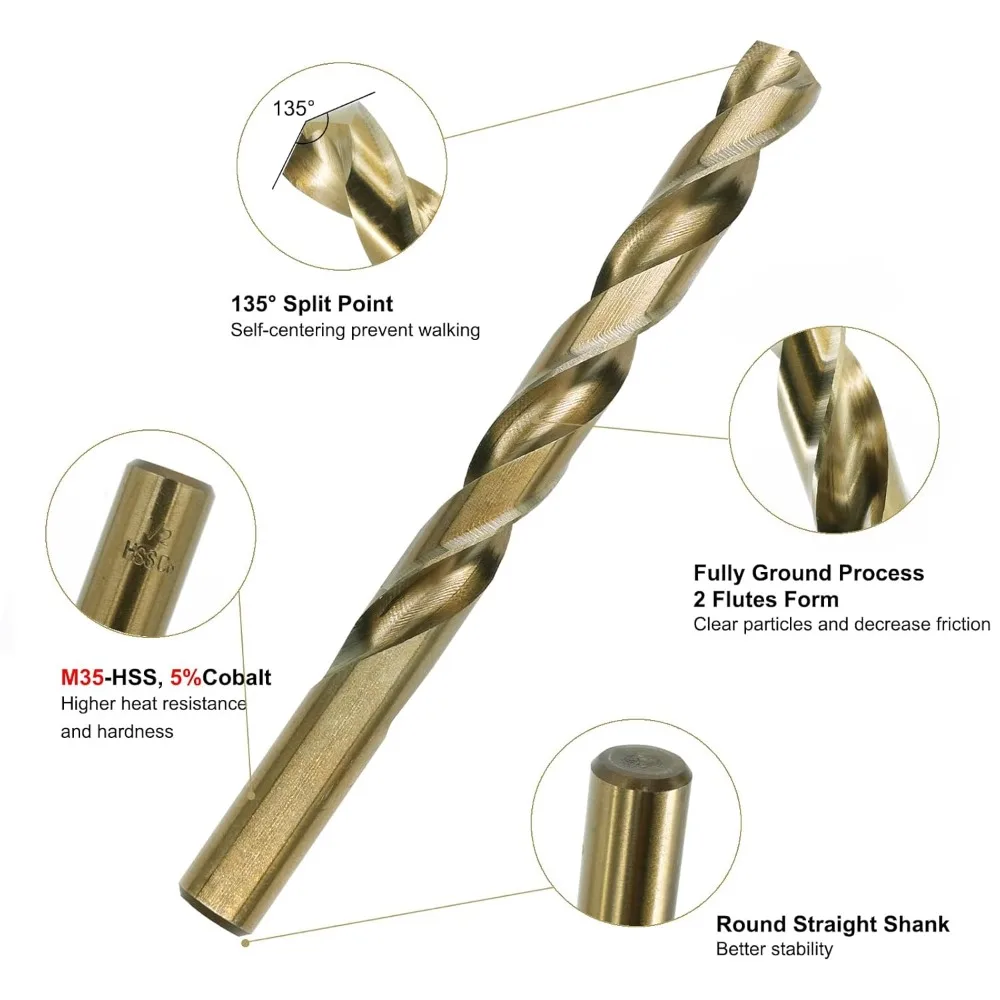 ชุดดอกสว่านเหล็กความเร็วสูงโคบอลต์ 115 ชิ้นสำหรับโลหะ เหล็กหล่อ และสแตนเลส
