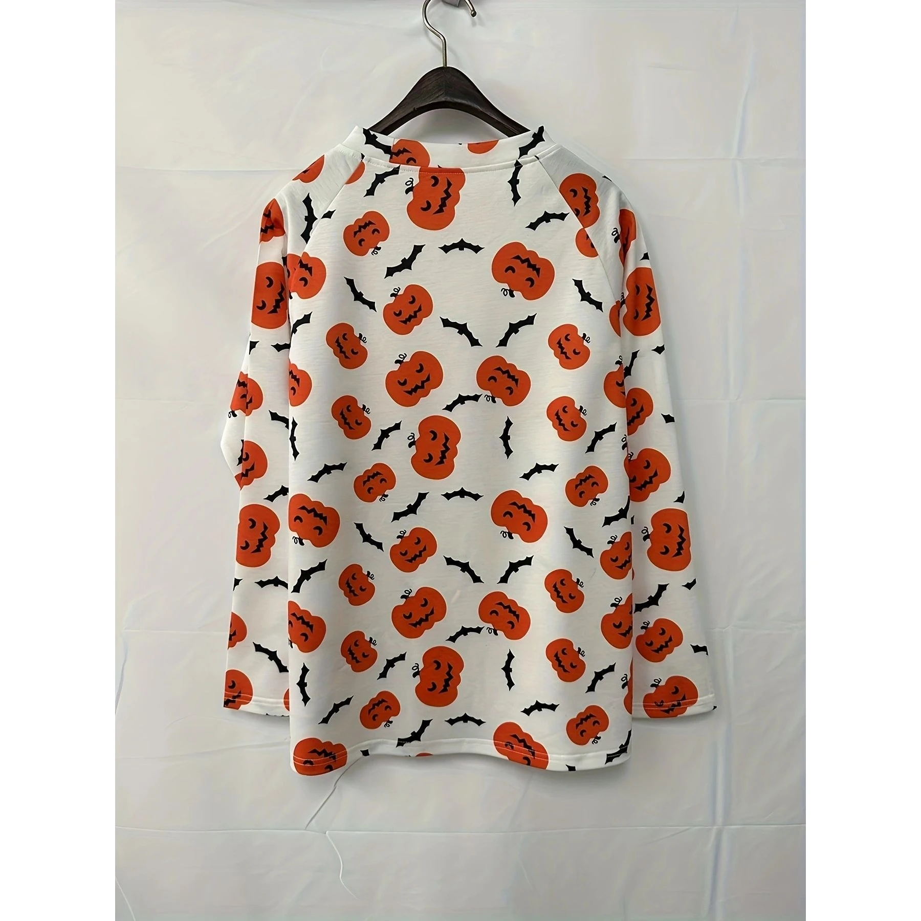 loween Pumpkin Print Long Sve Sweatirt Casual Sle Polyester Fabric round Ne Overhead Women's T-irt