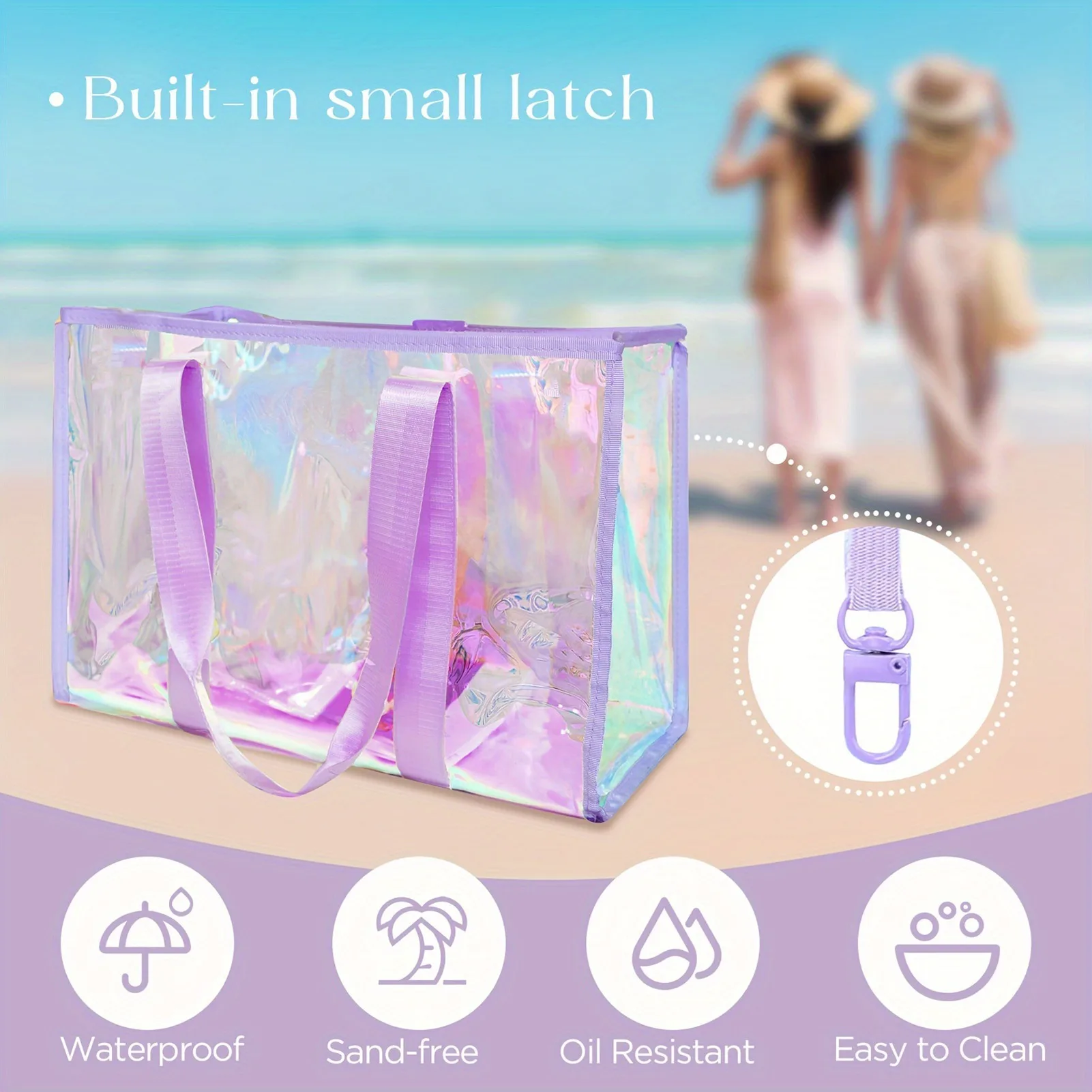 Strandtasche, durchsichtig, großes Fassungsvermögen, multifunktionale schillernde Strandtasche für Pool, Strandtasche, bunte Strandtasche, schillernde Strandtasche