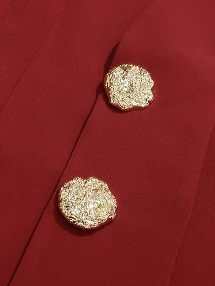 طقم بدلة بليزر بيبلوم برقبة على شكل V للسيدات من ZMEENNA جاكيت مقصوص بأزرار ذهبية وخصر عالي وواسع الساق وسراويل طويلة ZM4586