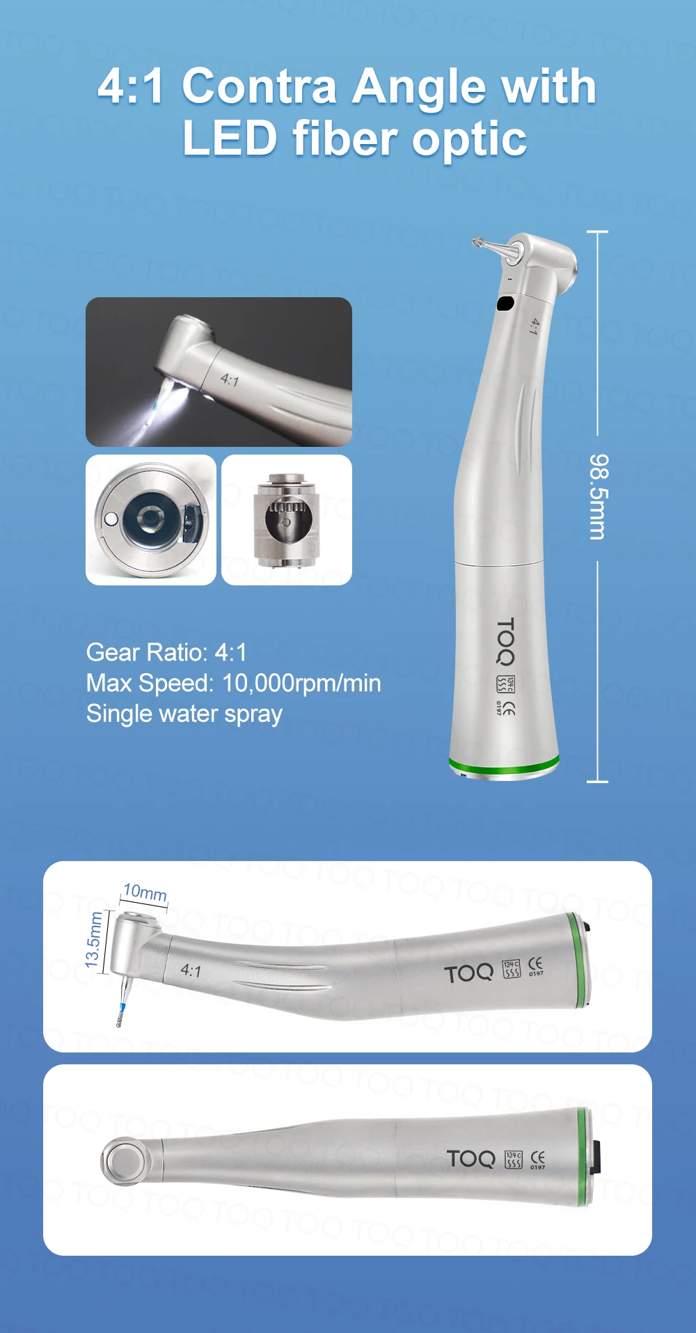 Dental LED Fiber Optic Handpiece Set 1:5 Red Ring/4:1/1:1 Contra-Angle 1:1 Straight Nose Fit to All E Type Electric Motor