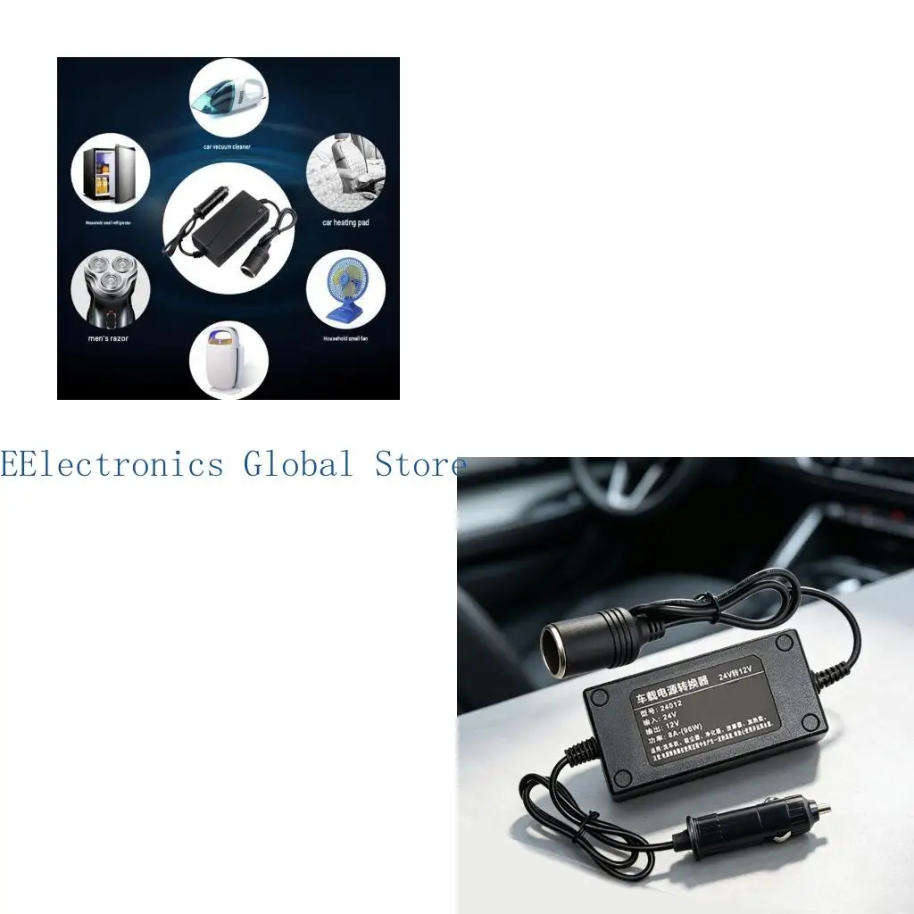 462B 24V to 12V Truck Power Adapter with Female Outlet, Male Input Layout, 1M Cable, 12V 8A Output and Vehicle Accessory Outlet