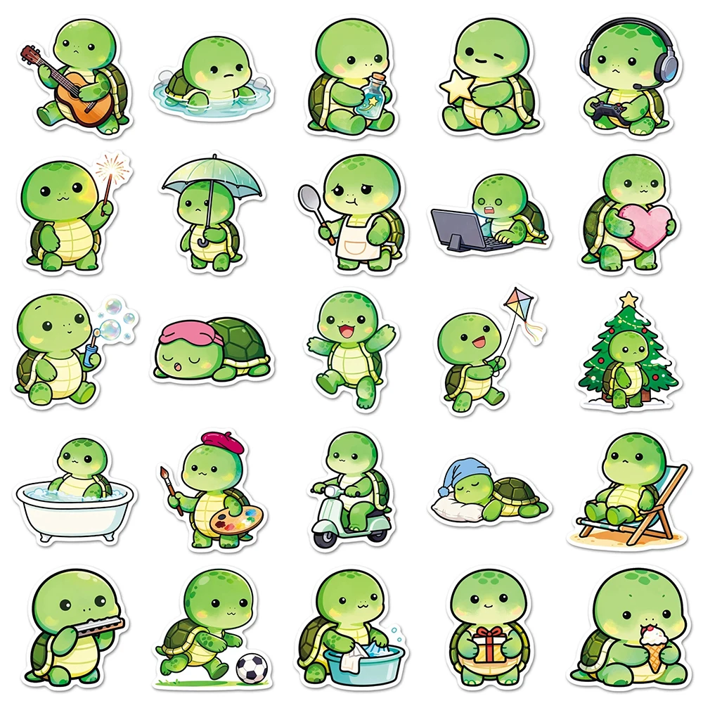 สติกเกอร์ลายเต่าน้อยสีเขียวน่ารัก 10/30/50 ชิ้น สติกเกอร์การ์ตูนตลกๆ สำหรับตกแต่งสมุดภาพ แล็ปท็อป สติกเกอร์คาวาอี้สำหรับเป็นของขวัญ