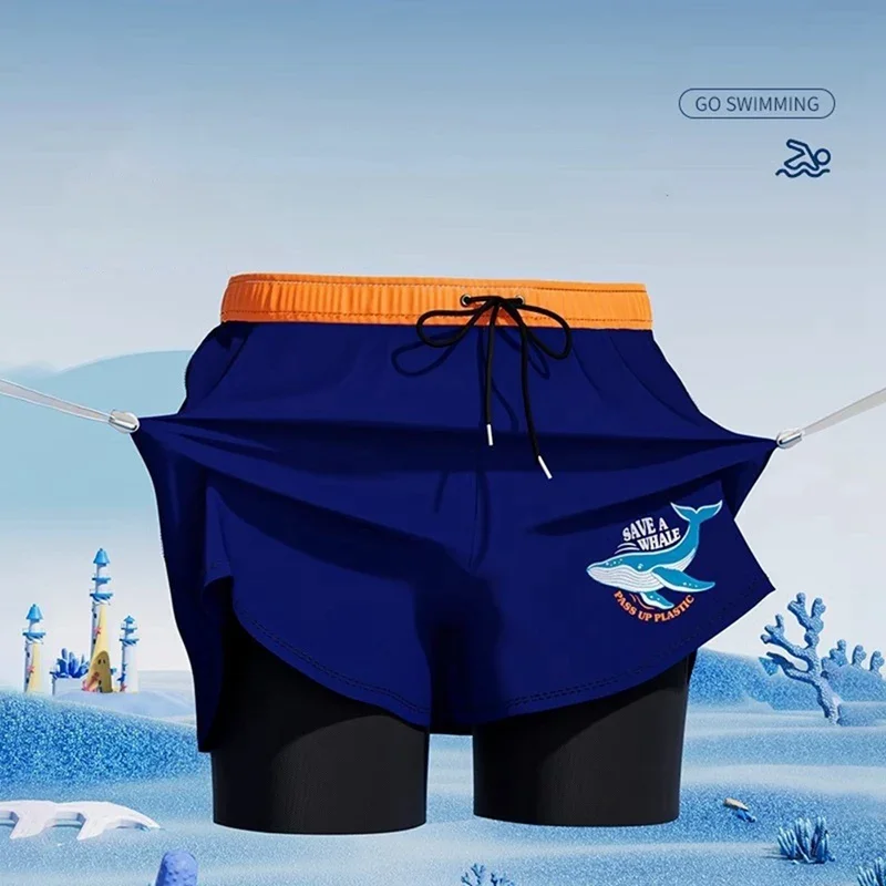 

5-14 Years Quick Drying Double Layer Surfing Diving Snorkeling Sport Shorts Children Boys Swimming Trunks Teens Beachwear