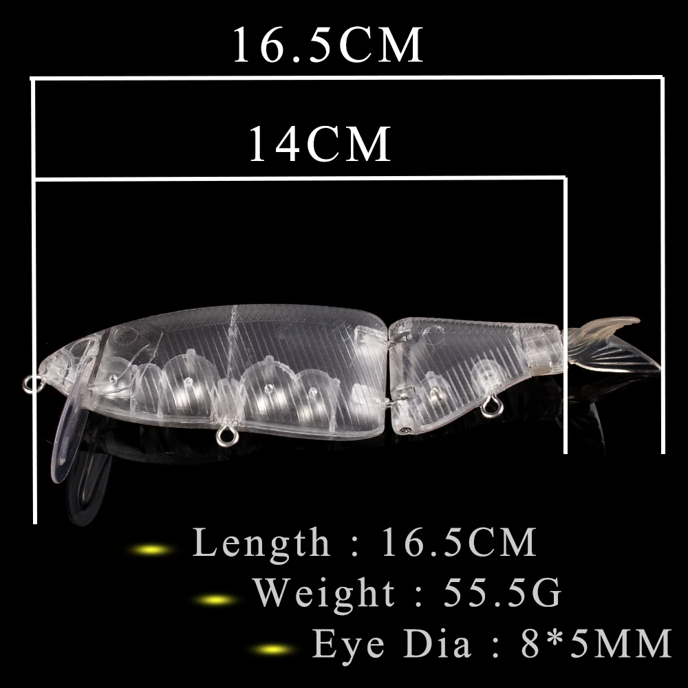 AYWFISH Unpainted Wake Bait Swimbait Blanks 14.5CM 55.5G Segment Bait  Floating DIY Transparent Fishing Lure Tackle 10PCS / LOT