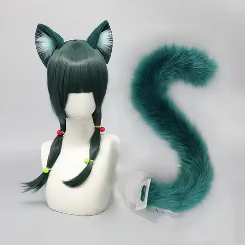 Women Animal Wolf Ears Party Club Headdress Green Fox Ear and Tail Props Furry Cat Ear Lolita Headband Anime Cosplay Accessories