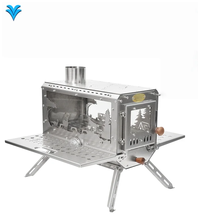 

Portable Stainless Steel Outdoor Camping Wood Stove Large Tent Indoor Pellet Barn Oven Warming Picnic Fireplace Charcoal Fuel