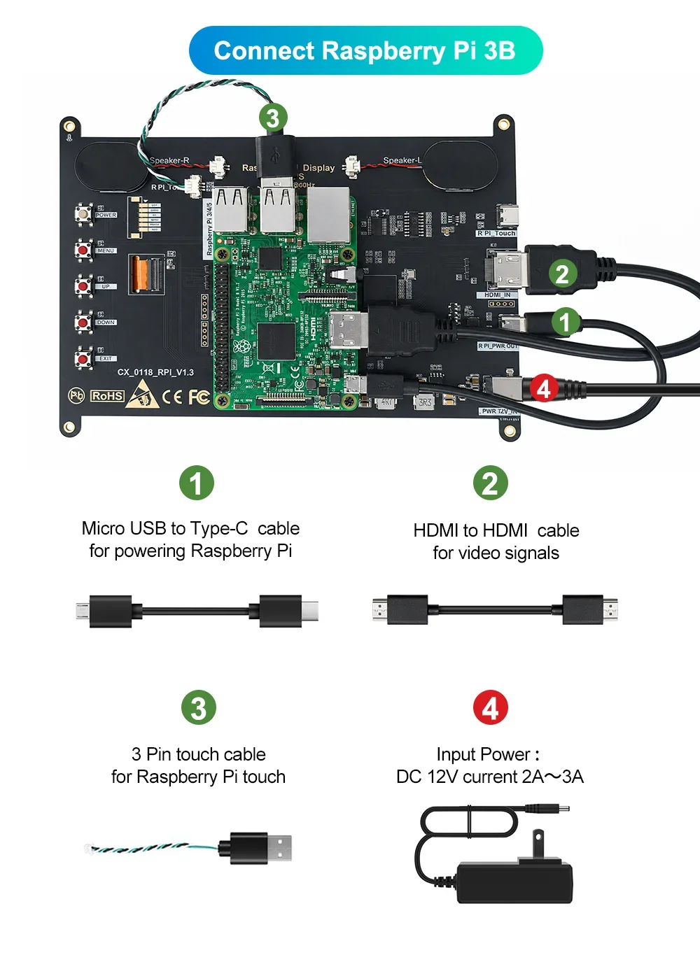 Raspberry Pi 5 7/8 Inch Screen, IPS TFT LCD HDMI Display Touch Screen Monitor 1024*600 1920*1200 HDMI Speaker for DIY Student