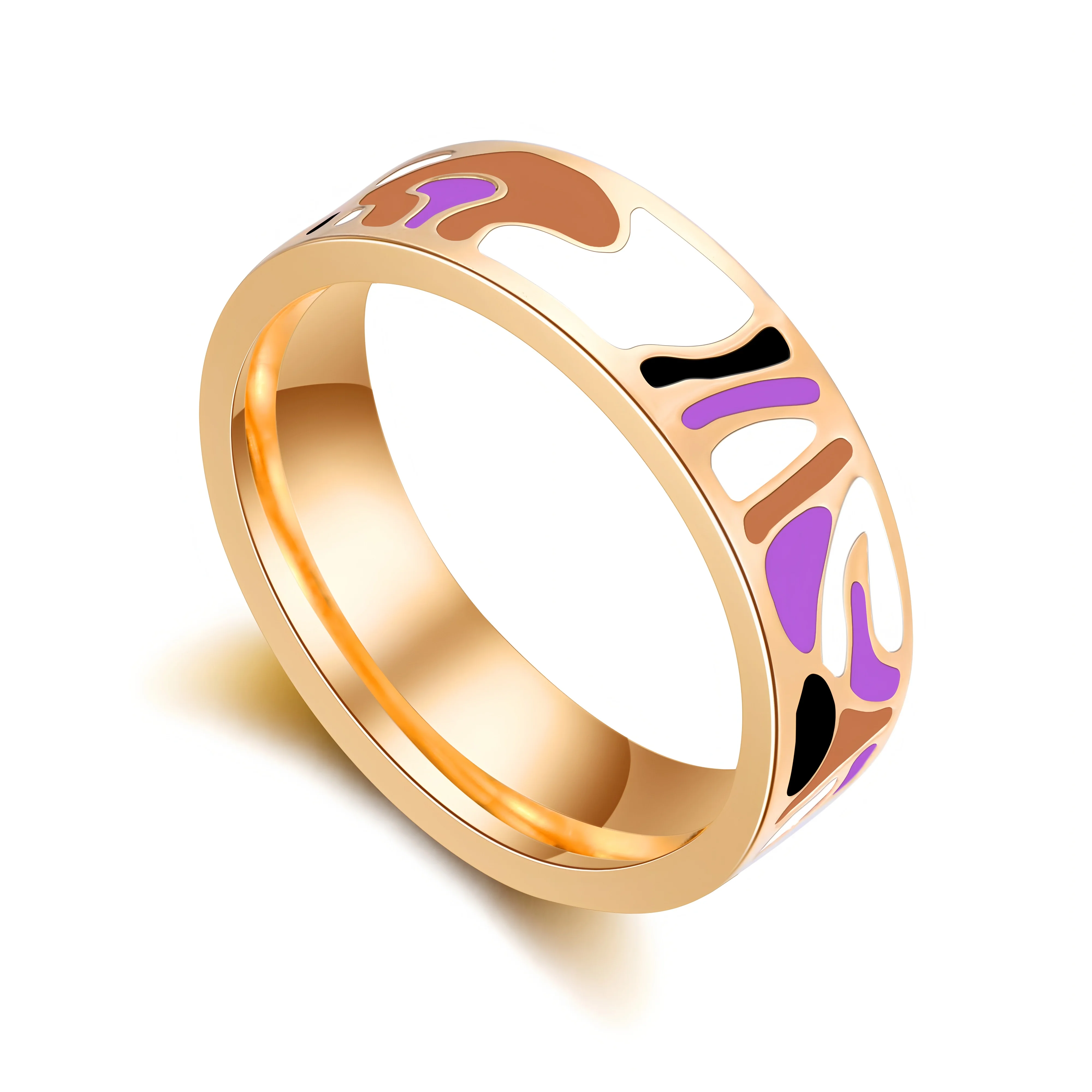 R&X Hot Sale Bijoux Femme Ceramic Enamel Ring Asual/Sporty Lovers\' Ring14K 6mm Stainless Steel Rings Fine Party  Women Jewelry