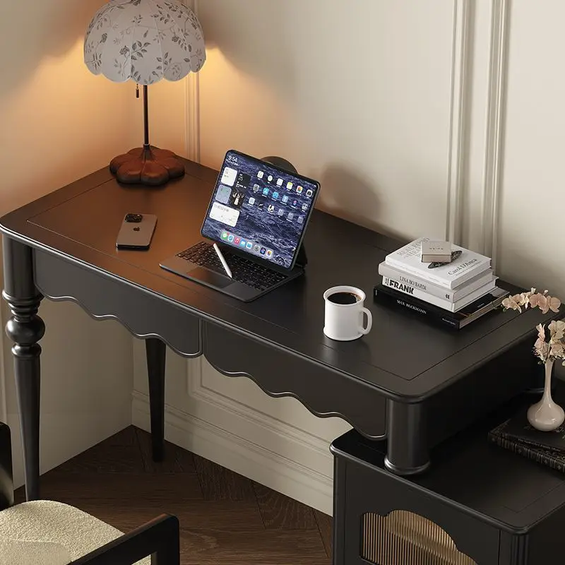 Medieval style solid wood desk Small apartment household bedroom American balcony Mobile writing desk French retro desk