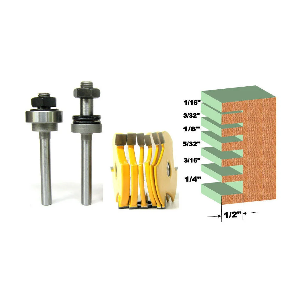 dt35bg-8ピース-1-4インチシャンク-スロット付き、組立式6カッター＆2アーバー-ルータービットセット