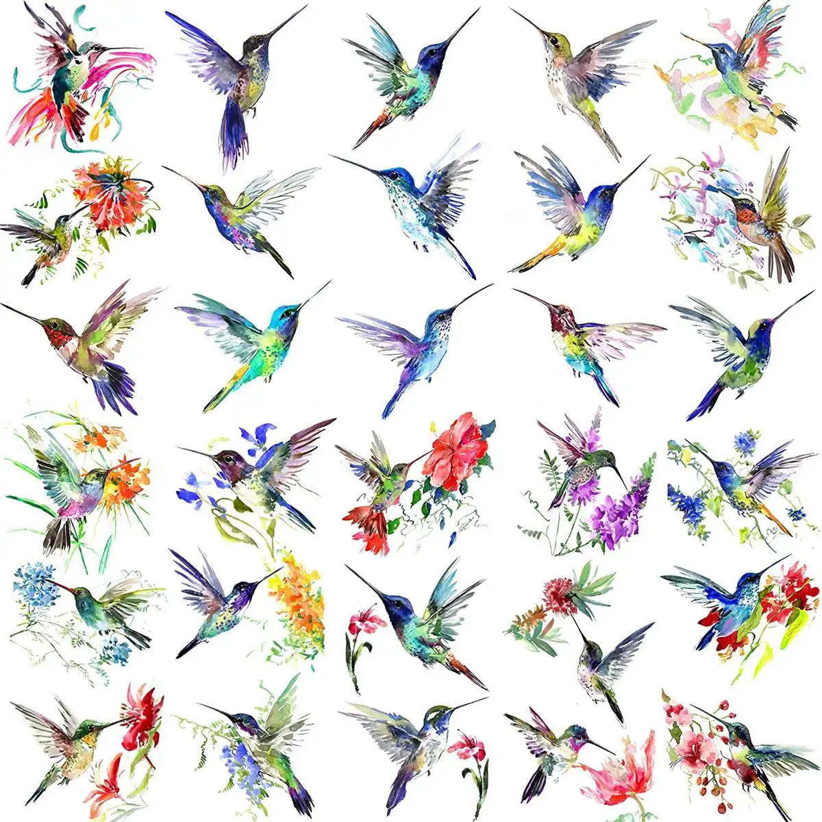 15 Sheets 3D Watercolor Hummingbird Temporary Tattoos For Women Girl, Small Temp Fake Tattoos Hummer Birds Flowers Tatoos Adults