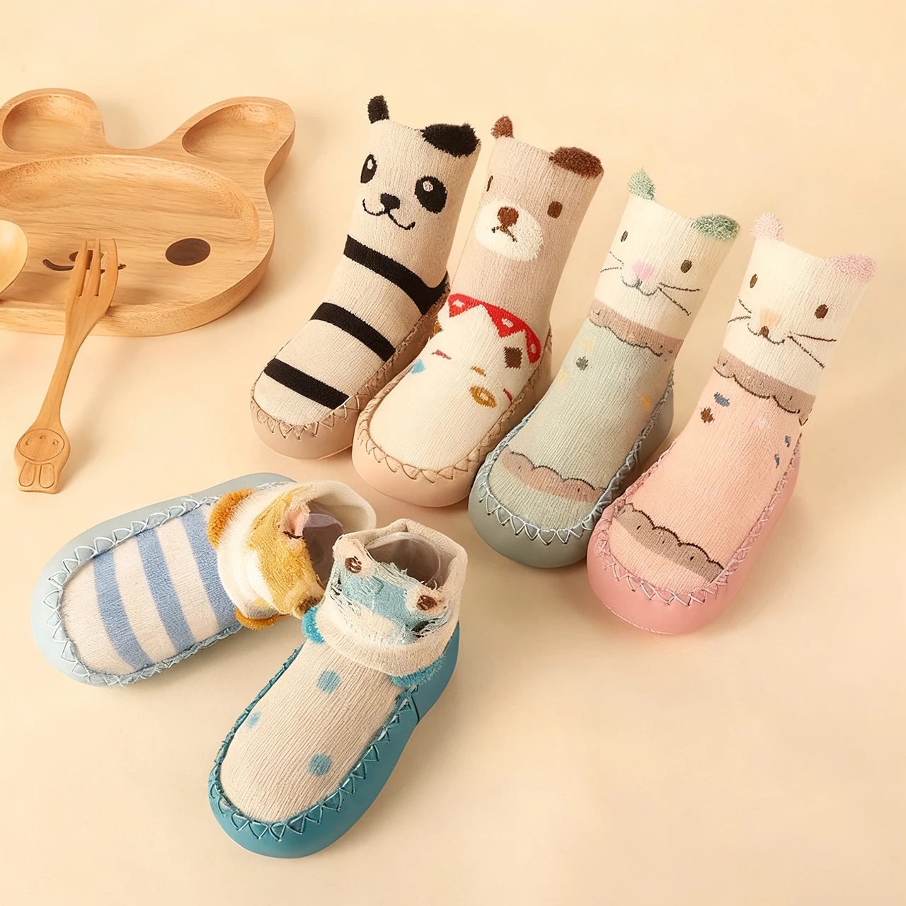 Spring Autumn Baby Walking Shoes Waterproof Anti Slip Soft Soled Shoe 0-18Month Children Floor Socks Cute Cartoon Knit Boots