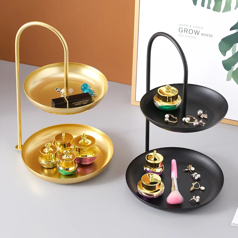 الشمال نمط الحديد صينية 2-layer وعاء الفاكهة متعددة الوظائف وجبة خفيفة كاندي صينية طاولة القهوة الحديثة مركز قطعة ورف التخزين