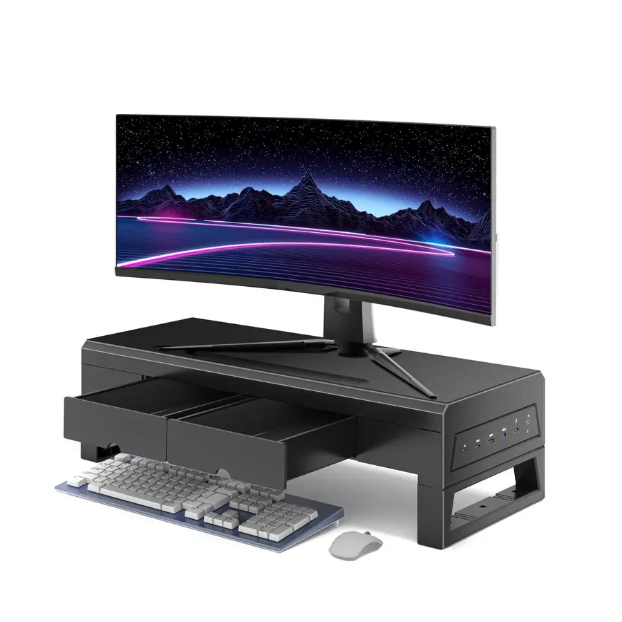 

monitor stand with 2 drawer Laptop Desk Shelf amp Monitor Riser ,22W charging , 2 USB 3.0 , and 1 USB 2.021.6 inches long desk