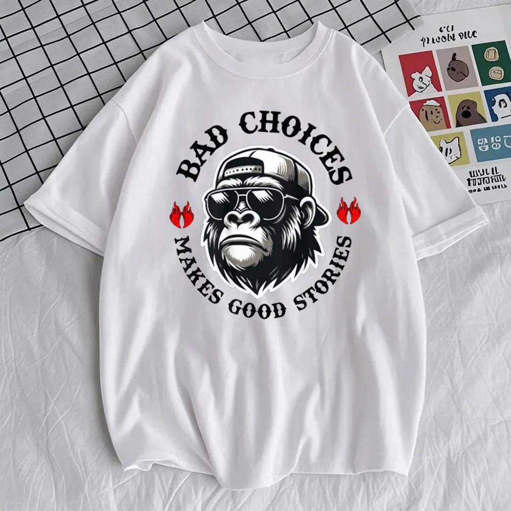مضحك القرد الخيارات السيئة جعل قصص جيدة س الرقبة تي شيرت مضحك طباعة جولة الرقبة التي شيرت لطيف الجرافيك تيز الرجال الملابس #5