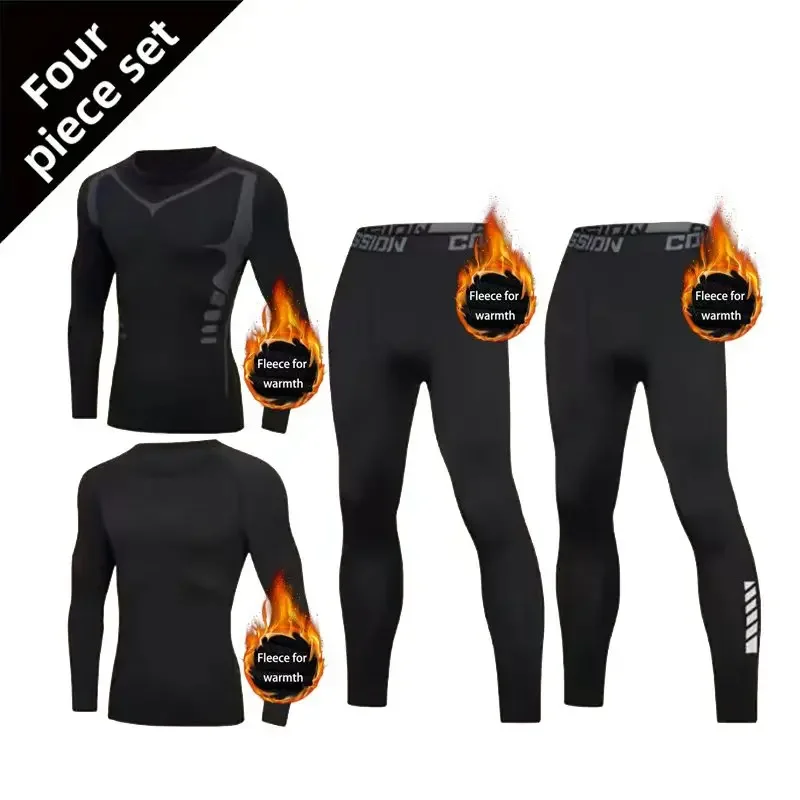 

2025 Bestseller Warm Running Set 4-piece Set, thick fleece lining, fearless of ice and snow, warm and comfortable