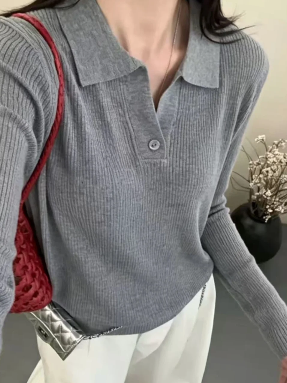 2026 New Style Women's  Neck Knitted Sweater Long Sleeve Slim Fit Versatile Base Layer Soft Korean Style Commute Fashion