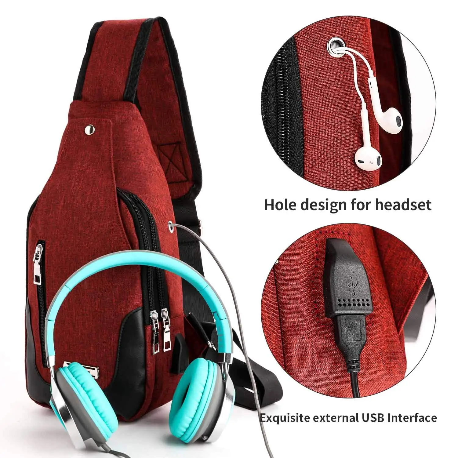 Lightweight Casual Canvas Unbalance Backpack Crossbody Sling Shoulder Bag Chest Bag with USB Charging Port for Men Women