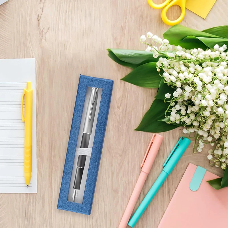 48Pcs Gift Pen Packaging Boxes Small Cardboard Paper Pencil Case Transparent Clear Lid Pens Box With PVC Windows