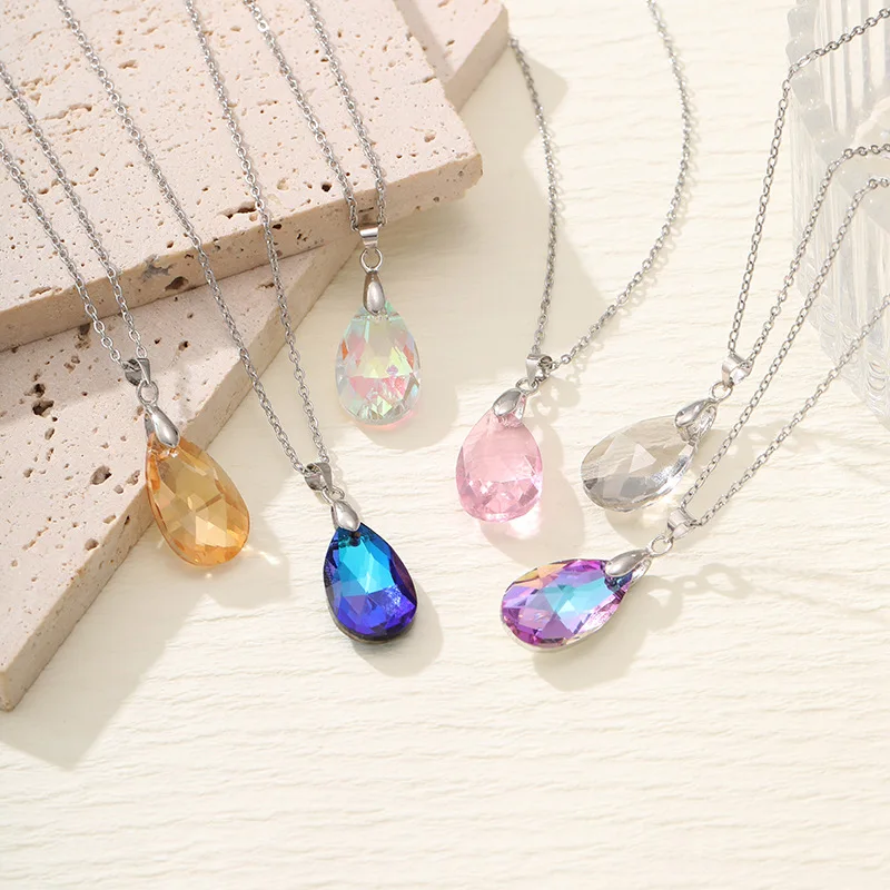 1pcs Hot Selling Long Geometric Water Droplet Necklace Fashionable And Light Luxury Colorful Stainless Steel Chain Necklace