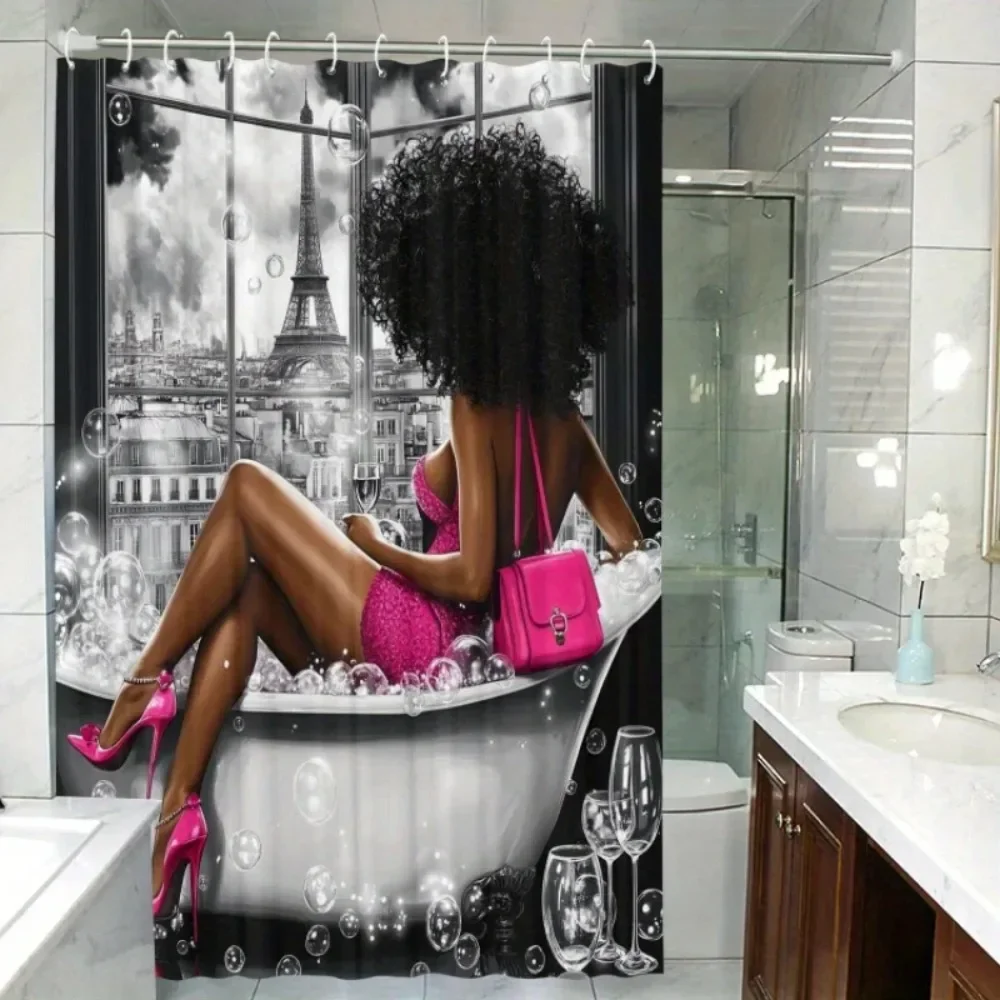 Beautiful Black Pattern Shower Curtain Waterproof for Room Home Hotel Machine Washable Curtain Waterproof Bathroom