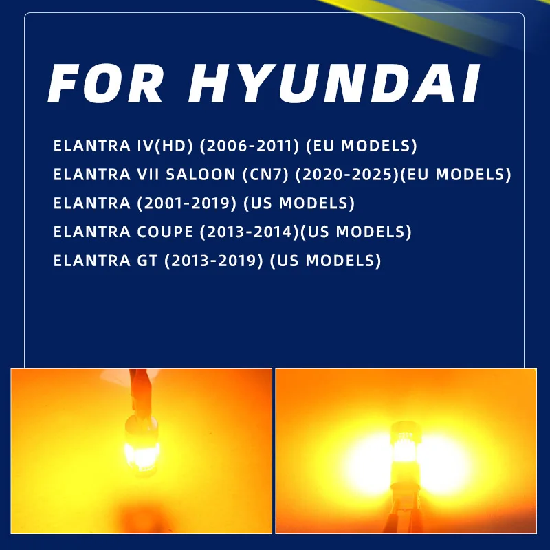 LED Turn Signal Lights Bulbs Front/Rear Direction Indicator Amber Blinker Lamp For Hyundai Elantra GT Coupe HD 2021 2019 2018