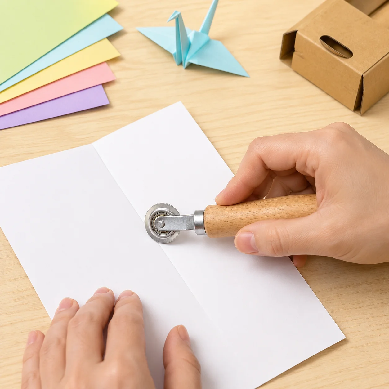 Paper Scoring Tool Precision Manual Creasing Roller for Cardboard Packaging Mockup Alloy Steel Ruler Crafting Equipment