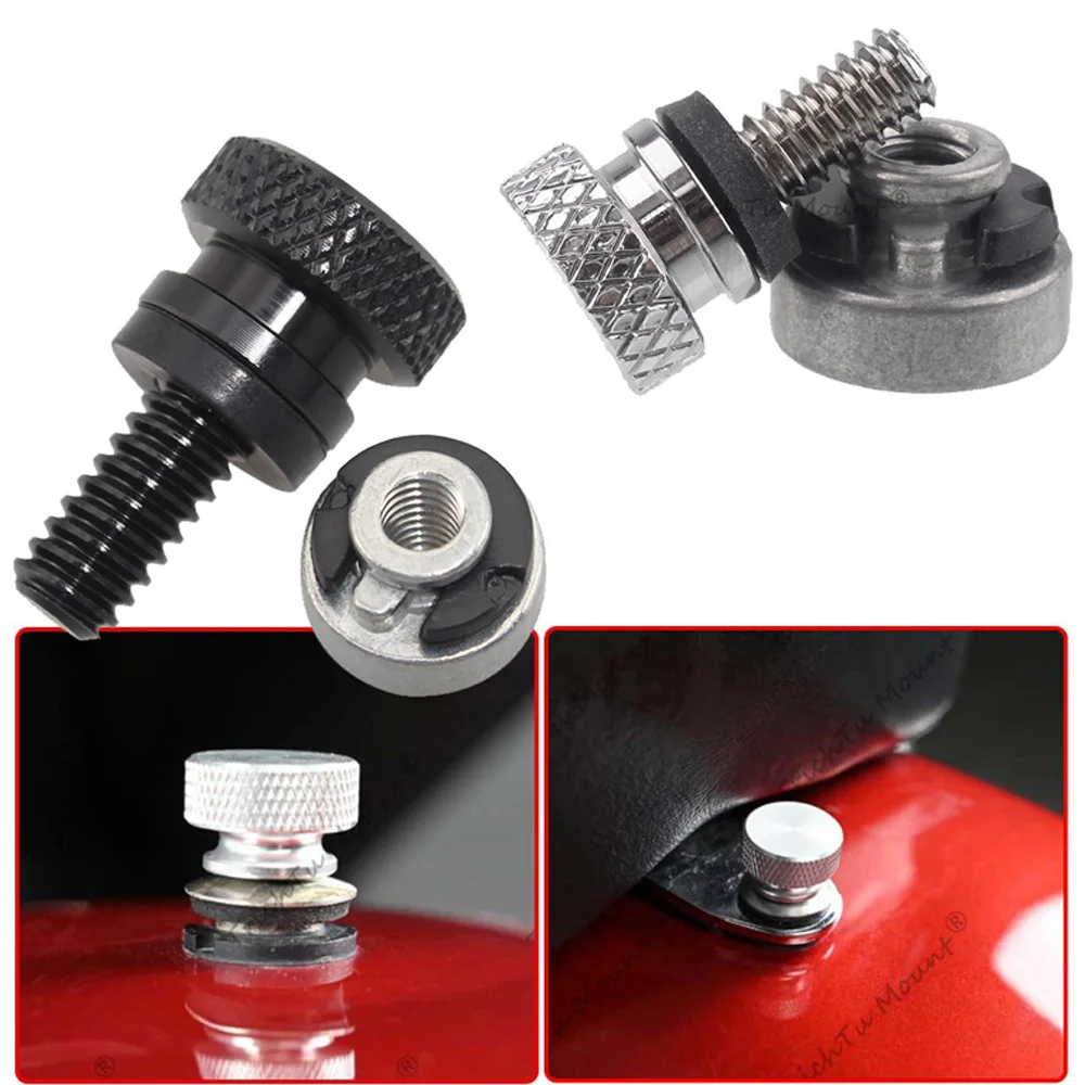 1Pcs Solo Seat Bolt Nut Knurled Cut Durable Bolt Fits For Harley Sportster Touring Softail Dyna Cvo Black/Chrome Bolt Silver Nut