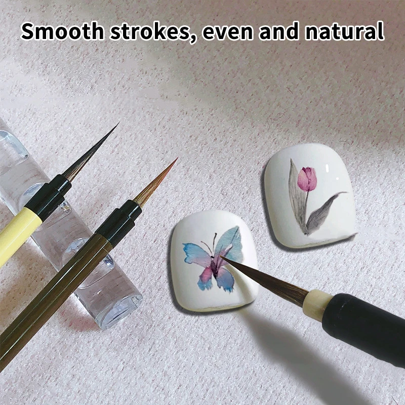Nail Art Hook ปากกาสําหรับผีเสื้อ Rose วาดจังหวะสีน้ํา Gouache ภาพวาดสีน้ํามันไม้เล็บกาวแปรงหมาป่าผมเล็บรายละเอียด