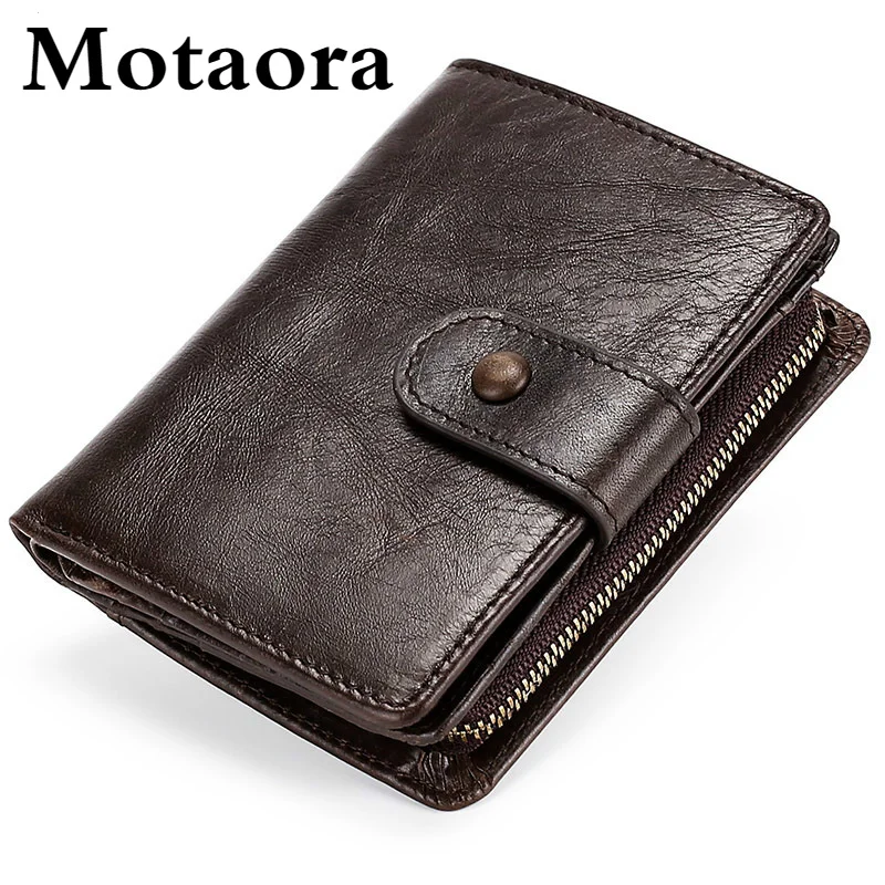 MOTAORA Men's Wallet Men Small RFID Blocking Pocket Crazy Horse Genuine Leather Wallet With Flip ID Vintage Coin Purse For Male