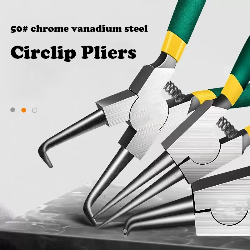 External Circlip Pliers Kit Straight Bent Jaw for Ring Remover Retaining 5/7/9 inch Snap Ring Pliers Set Heavy Duty Internal/