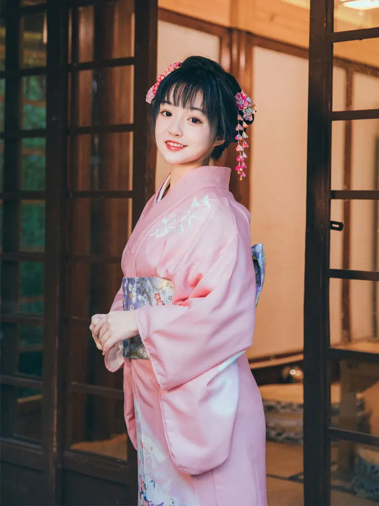 

Women's Kimono Japanese Traditional Vintage Style Pink Color Long Dress Cosplay Costume Stage Performing Dress Four Seasons