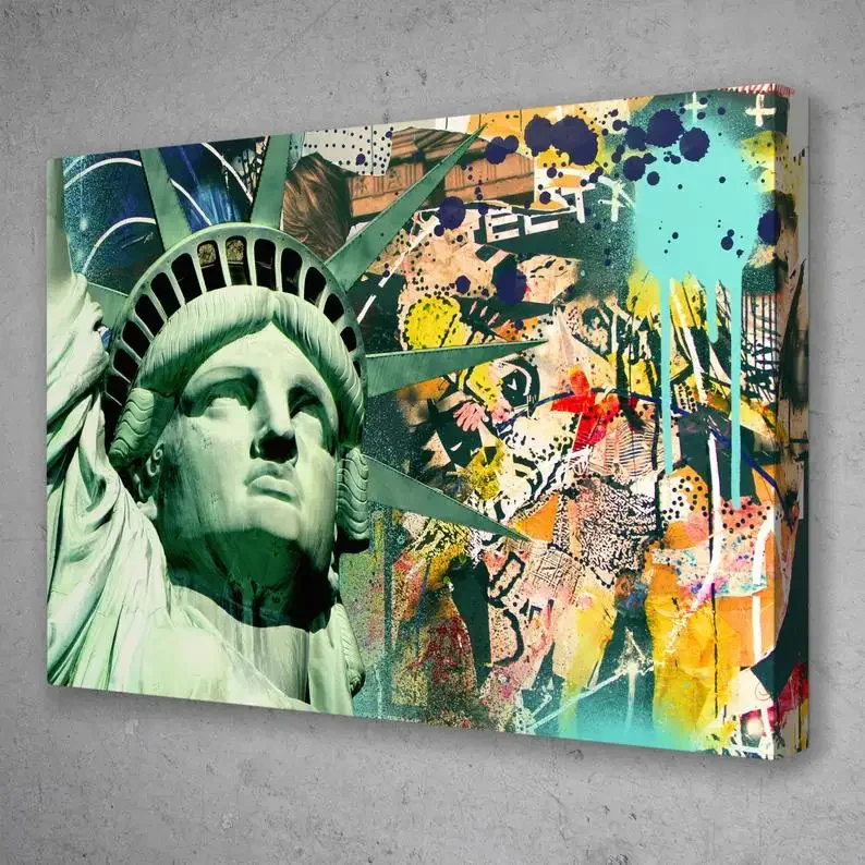 Statue Of Liberty Doodle Premium Canvas Art