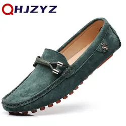 Green Loafers Men Design Suede Loafers 2023 Genuine Leather Slip On Moccasins Comfy Driving Shoes For Men Chaussure Homme