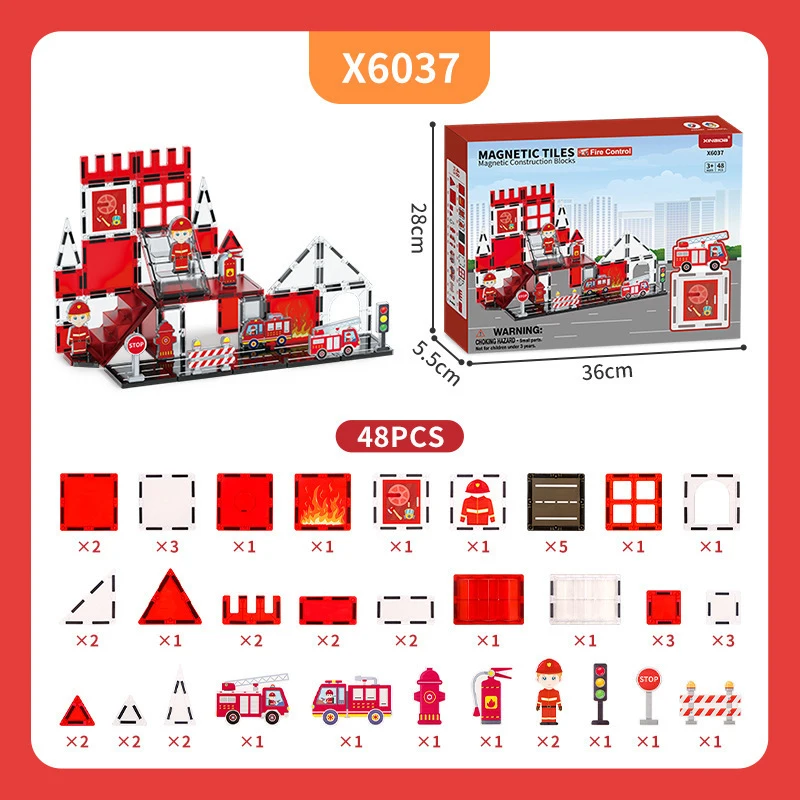 

Kids Fire Truck Theme Magnetic Tiles DIY Color Window Strong Magnetic Building Blocks Educational Puzzle Toys for Kindergarten