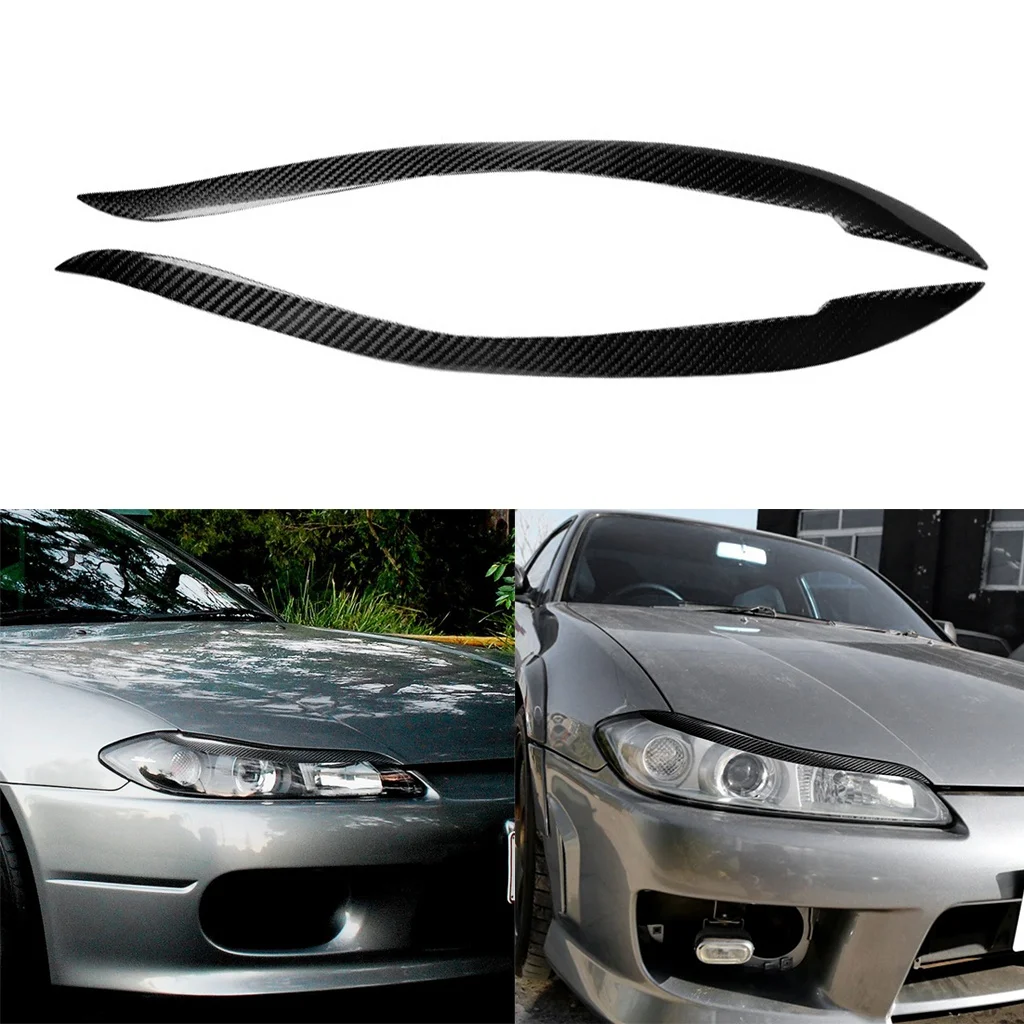 for Nissan 200SX Silvia S15 1999-2002 Carbon Fiber Headlights Eyebrows Eyelids Cover Eyelash Head Light Lamp Stickers