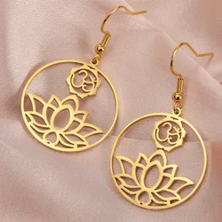 Dawapara Yoga Lotus OM Symbol Dangle Earrings for Women Girls Aum Ohm Spiritual Amulet Chakra Pendant Stainless Steel Jewelry