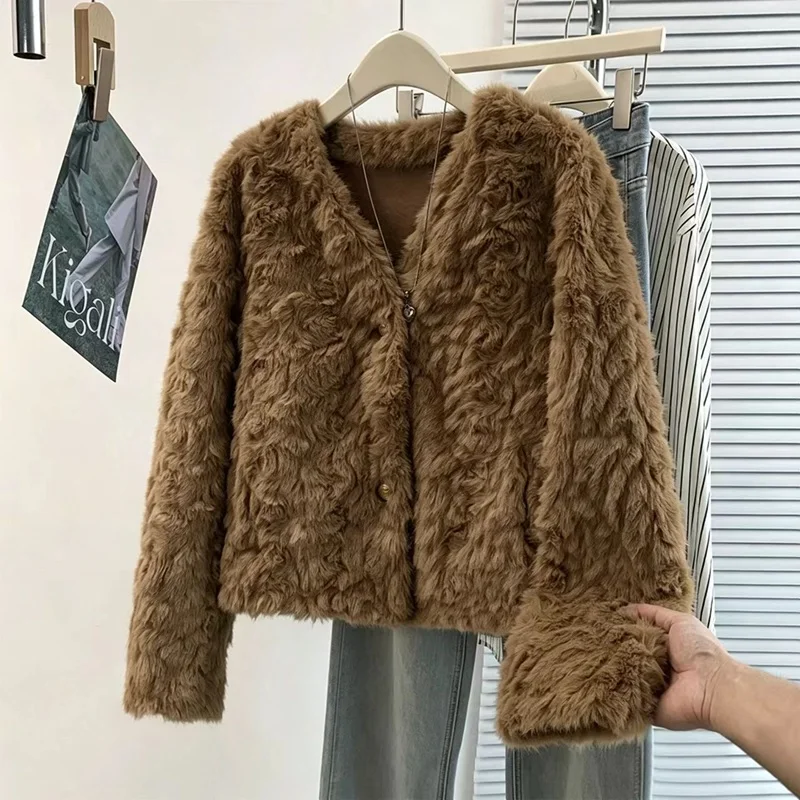 Elegant Fashionable Simple Leather Fur Integrated Outerwear Gentle  Quality Top Women's Loose Fit Winter Nylon Coat