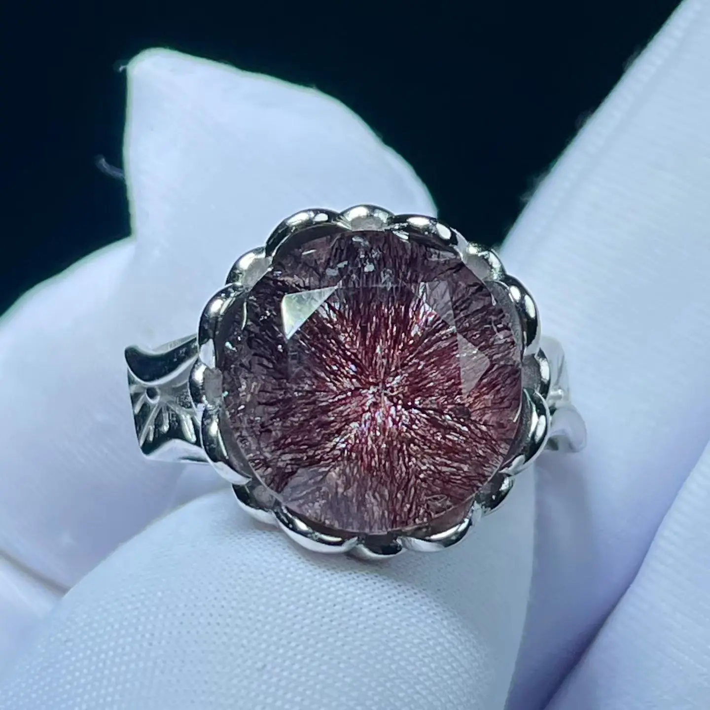 Natural Purple Rutilated Super Seven 7 Adjustable Ring 12*12mm Women Men Jewelry AAAAAA