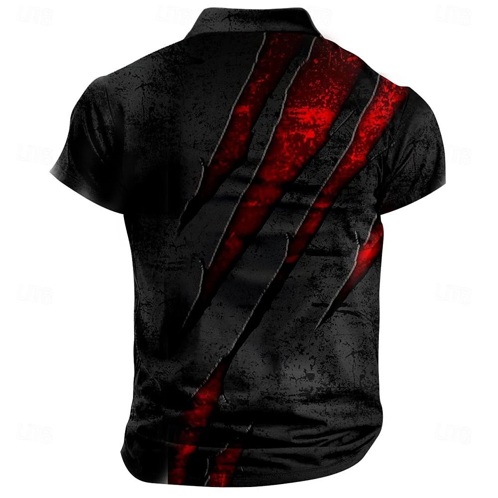 Vintage Men's Polo Shirt Scratch Print Casual Short Sleeve T-Shirt Lapel Buttons Golf Sport Shirt Fashion Oversized Men Clothing image 3