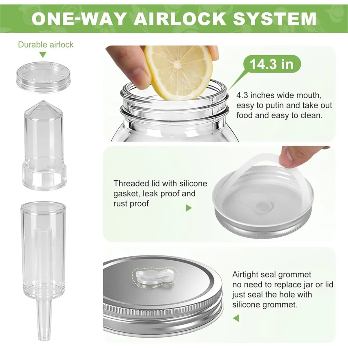 Fermentation Kit for Wide Mouth Jars Stainless Steel Fermentation Lids,Glass Weights,Airlock System (Jars Without)