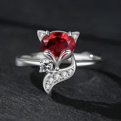 New Temperament Red Zircon Ring For Women, Personalized Fashion Niche Design, Little Fox Adjustable And Versatile Ring