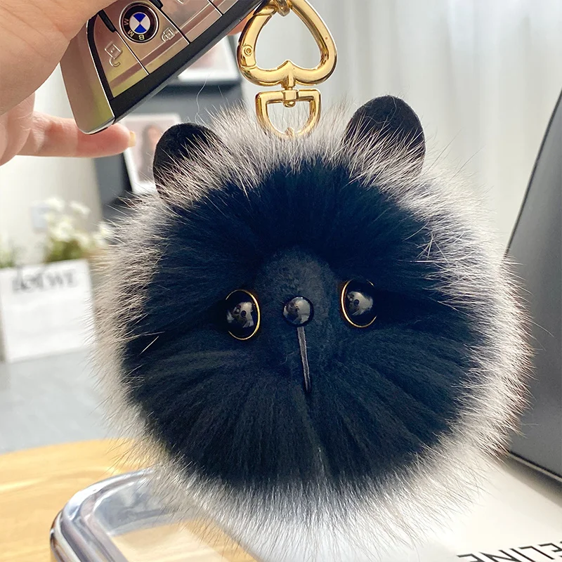 Real Fox Fur Keychain Natural Plush Pom-Pom Ball Women's Bag Pendant Luxury Car Key Ring Metal Pendant Cute Furry Cat Girl Gift