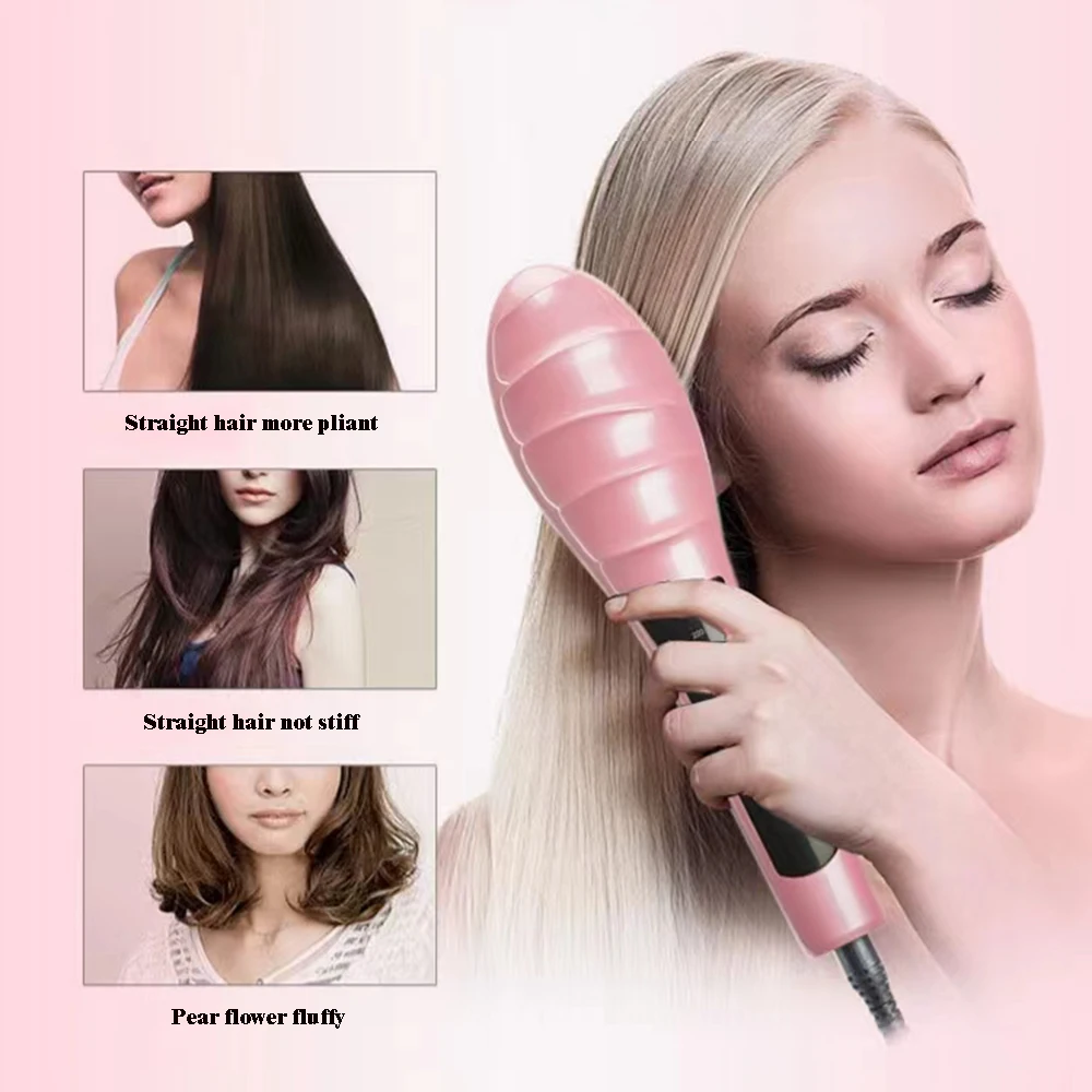 Hair Straightener Brush Hot Comb Straight Curly Electric Hot Air Brush Hot Straightening Comb Hair Flat Iron Hair Comb