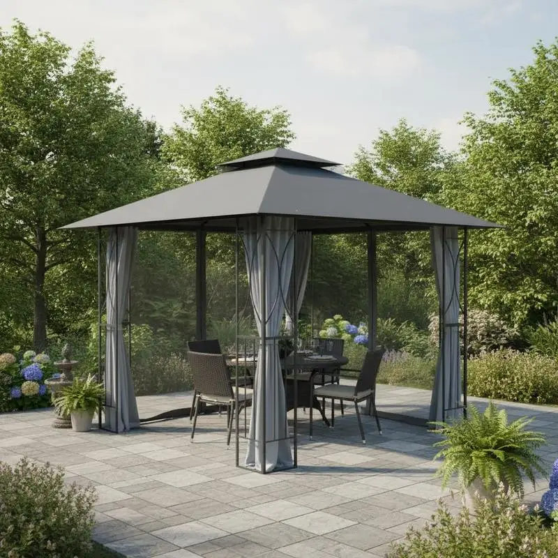 Gazebo de 300x300x270 cm. Estructura robusta, tela de poliéster duradera. Ideal para bodas, fiestas, campamentos y reuniones familiares.