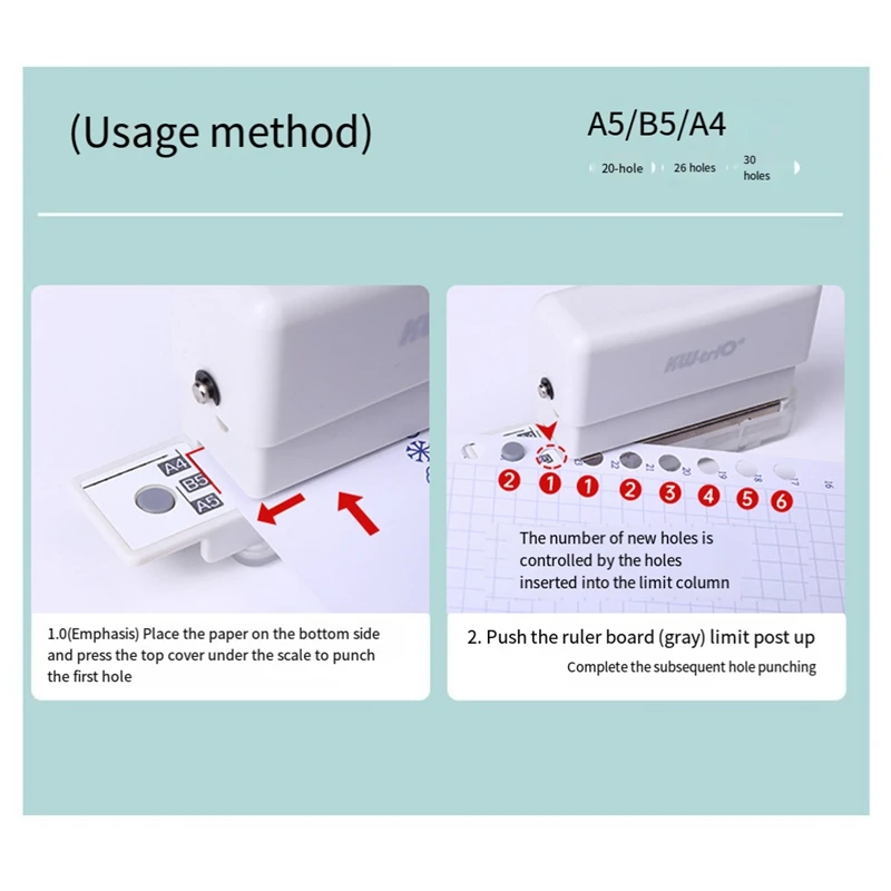 KW-TRIO 2 PCS Mini Binding Machine 6 Hole Punch With 20 Pcs Loose Leaf Binding Strips Plastic Portable Paper Punch Hole Puncher