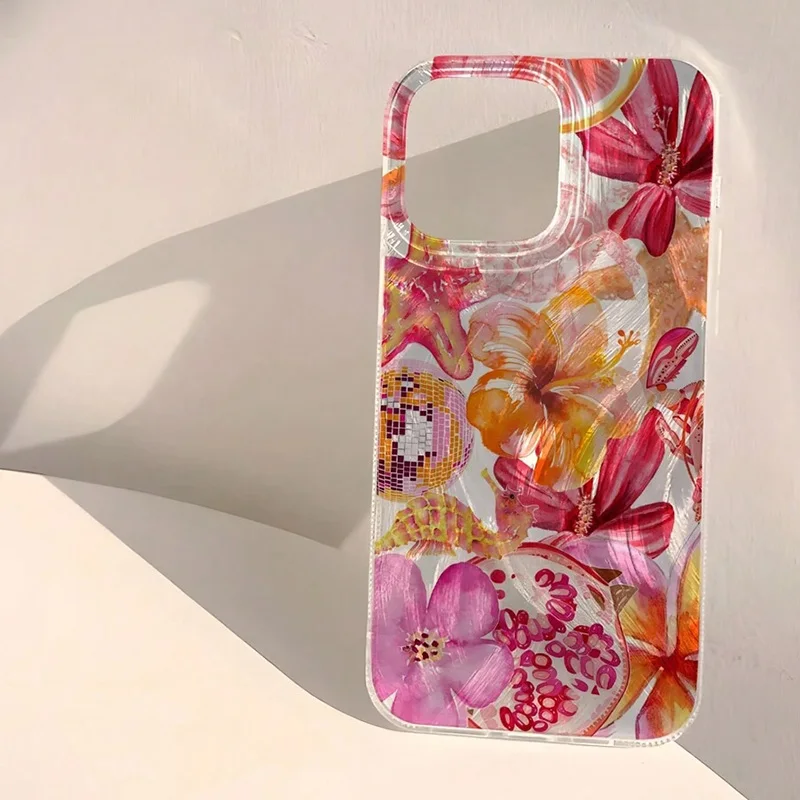 Handyhülle für iPhone 17 13 12 11 16 15 14 Pro Max 16E XS X XR 7 8 Plus Niedliches Rosa Herz Seestern Korallen Quallen Muster Cover – Detail 5