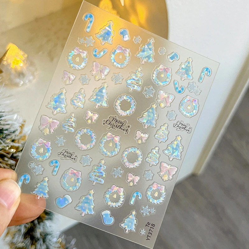 Christmas Nail Stickers Shiny Shell Light Nail Art Parts Stickers Cute Snowflakes Star Wreath Nail Decorations Decals DIY Salon