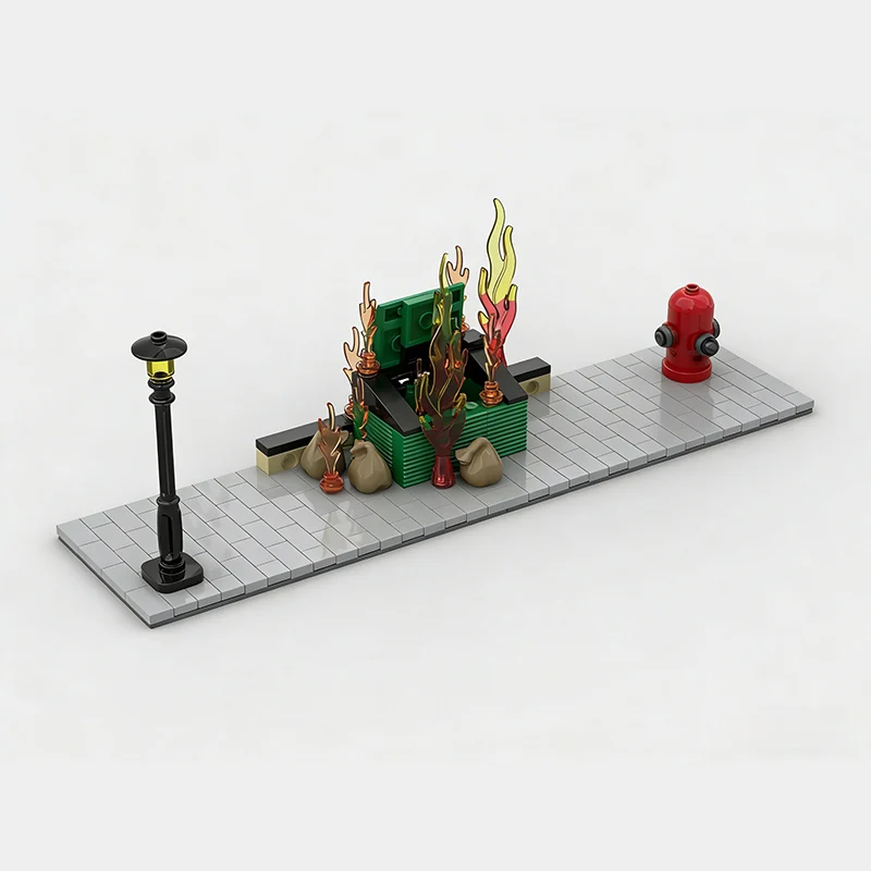 City Street View Model MOC Building Bricks Fire Extinguishing Scene Modular Technology Children Holiday Gifts Assemble Toys Suit